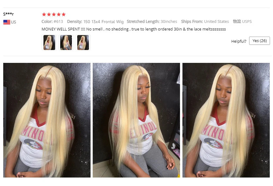 13x4 13x6 360 HD Transparent 613 Honey Blonde Color Lace Front Human Hair Wigs for Women Raw Brazilian Straight Lace Frontal Wig