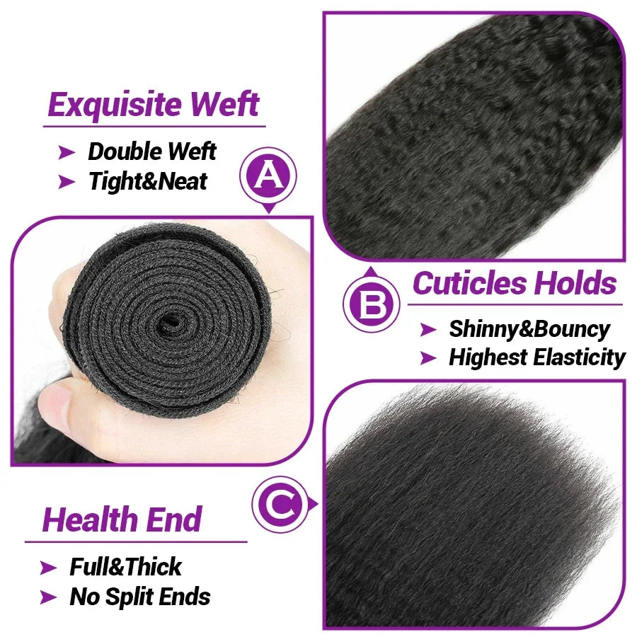 Kinky Straight Human Hair Bundles 1/3/4 Yaki Bundles 28 30 32 Inch Bundles Brazilian Raw Human Hair Extensions for Women
