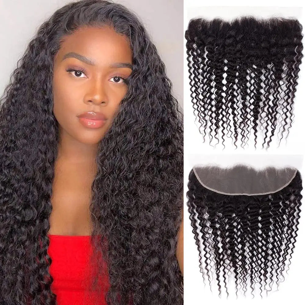 Deep Wave 13x4 Lace Frontal Closure Curly Frontal Transparent Lace Frontals With 100% Virgin Hair 100% Human Hair Natural Color