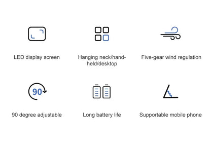 Handheld Mini Fan Foldable Portable Neck Hanging Fans 5 Speed USB Rechargeable Fan with Phone Stand and Display Screen 1800mAh
