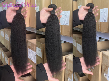 Kinky Straight Human Hair Bundles 1/3/4 Yaki Bundles 28 30 32 Inch Bundles Brazilian Raw Human Hair Extensions for Women