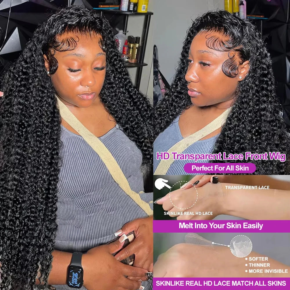 Transparent 250% Density Water Culry 360 Full Lace Frontal Wig Human Hair 40Inch Deep Wave 13x4 13x6 Hd Lace Front Wig For Women