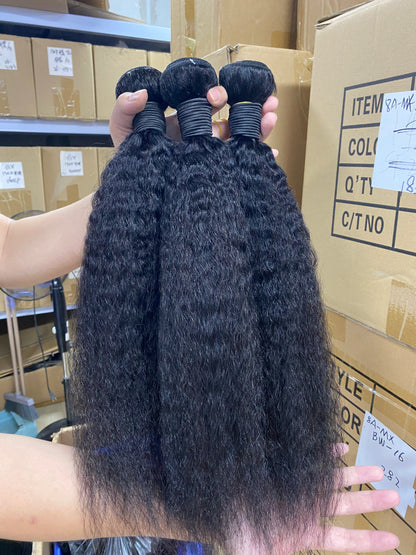 Kinky Straight Human Hair Bundles 1/3/4 Yaki Bundles 28 30 32 Inch Bundles Brazilian Raw Human Hair Extensions for Women
