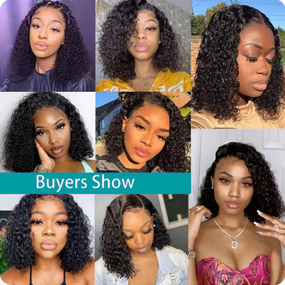 Brazilian Curly Lace Front Wig Short Bob Frontal Wigs Deep Wave 13x4 HD Lace Front Human Hair Wigs Pre Plucked With Baby Hair