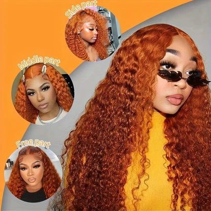Water Wave Ginger Lace Front Wigs Human Hair 13x4 13x6 #350 Colored Wigs 100% Brazilian Human Hair Deep Curly Wigs Orange Ginger