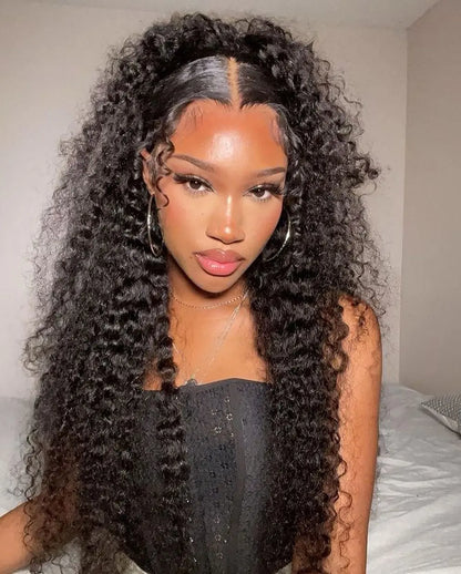 Snwprin 360 HD Full Lace Curly Human Hair Wigs Preplucked 13x6 Lace Frontal Wig Deep Wave Glueless Human Hair Ready To Wear 30In