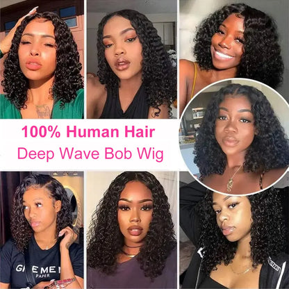 Brazilian 13x4 Glueless Curly Lace Front Wig Short Bob Frontal Wig Deep Water Wave 13X6 Hd Lace Frontal Human Hair Wig For Women