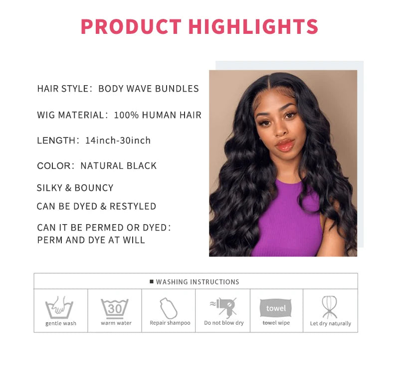 Body Wave Bundles Human Hair Brazilian Hair Weave Bundles 100% Natural Black Human Hair Extensions 1 3 4 PCS Bundles