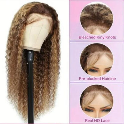 16 inch P4/27 curly Wave Highlighted bob Human Hair wigs 5x5 Honey Brown Curly Hair wave glueless wigs human hair for women