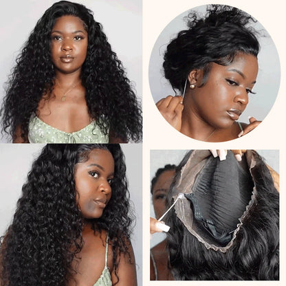 250 Density Invisible Strap 360 HD Full Lace Glueless Wig Deep Wave Frontal Wig Human Hair 30 Inch Water Wave Lace Front Wig