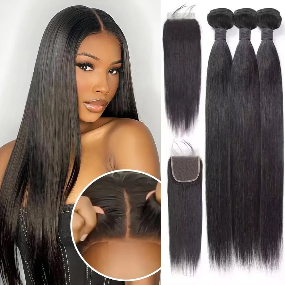 YEORING Store Straight Human Hair 4×4 Lace Skin Melt Transparent Closure Lace Swiss Closure 100% Human Hair Remy Brazilian Hairs