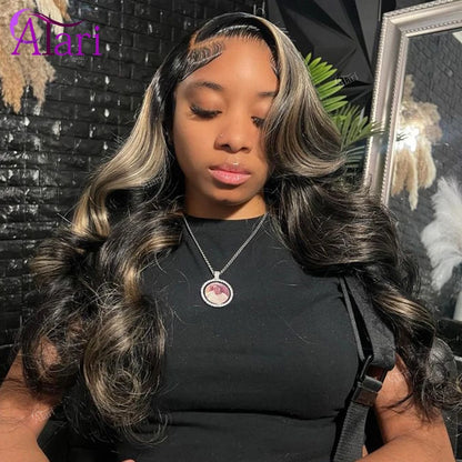 13x6 Lace Frontal Body Wave Human Hair Wigs Blonde 27 with Black Pre Plucked 13x4 Highlight Transparent Lace Front Wig for Women