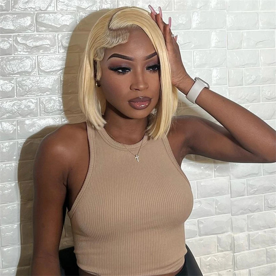 Bob Wig Human Hair 13x4 13x6 Lace Front Wig Pre Plucked 613 Blonde Color Human Hair Wigs Transparent Lace Frontal Wigs For Women