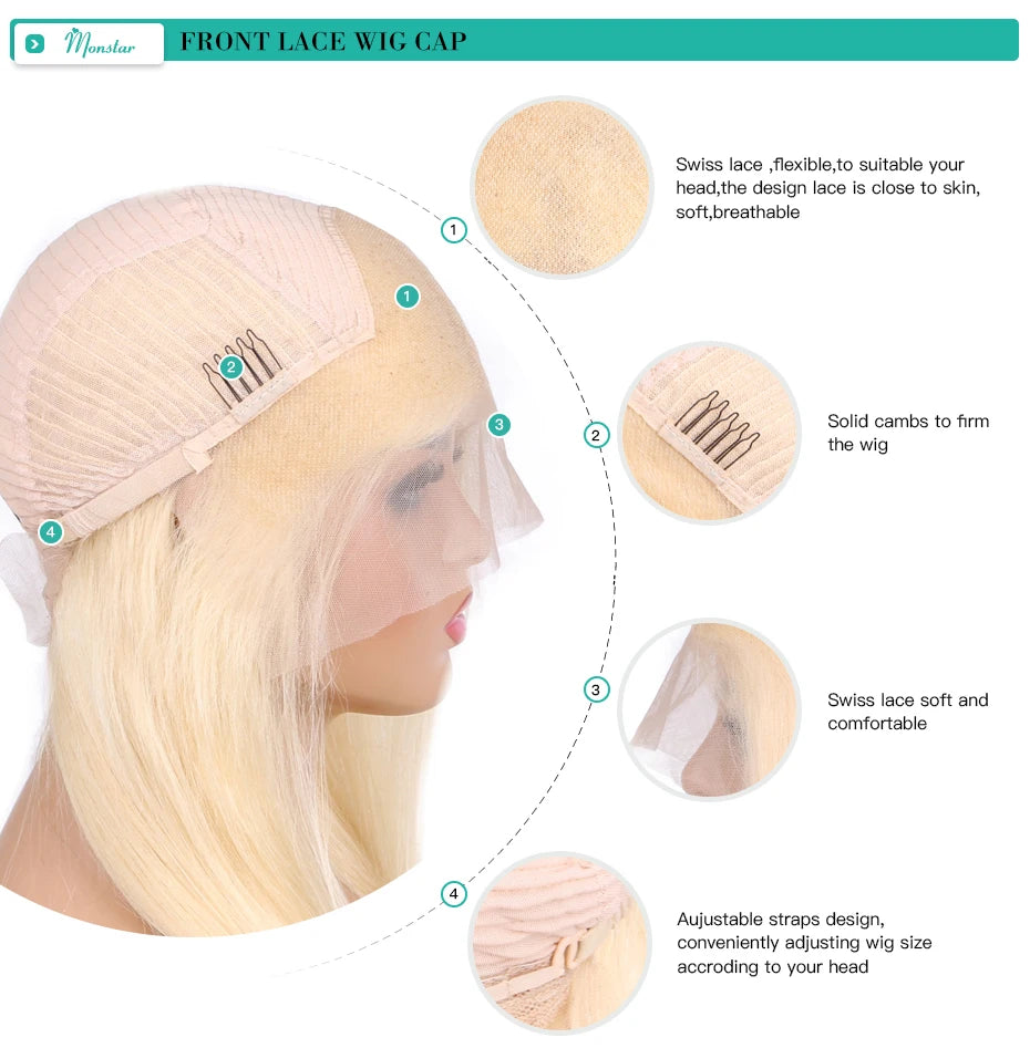 13x4 13x6 360 HD Transparent 613 Honey Blonde Color Lace Front Human Hair Wigs for Women Raw Brazilian Straight Lace Frontal Wig