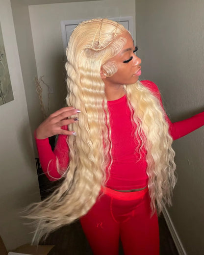 Deep Wave 13x6 HD Lace Frontal Human Hair Wig 30 40 Inch Curly 613 Honey Blonde Water Wave 13x4 Lace Front Wigs For Women 250%