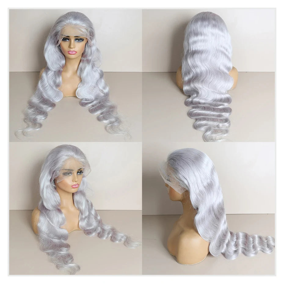 30 40 Inches Silver Grey Body Wave Lace Front Wigs 613 Hd Lace Frontal Wig 13x6 Raw Vietnamese Colored Human Hair Wigs For Women