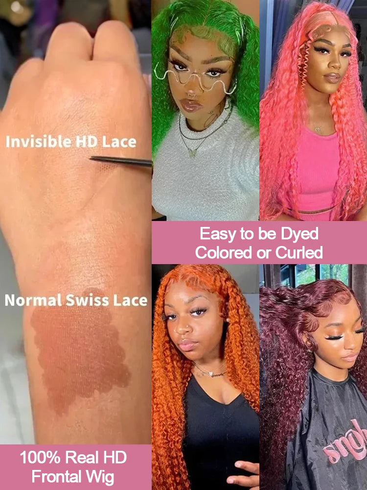 Deep Wave 13x6 HD Lace Frontal Human Hair Wig 30 40 Inch Curly 613 Honey Blonde Water Wave 13x4 Lace Front Wigs For Women 250%