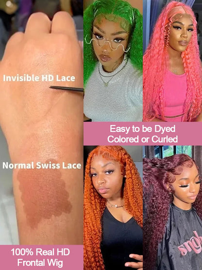 Deep Wave 13x6 HD Lace Frontal Human Hair Wig 30 40 Inch Curly 613 Honey Blonde Water Wave 13x4 Lace Front Wigs For Women 250%