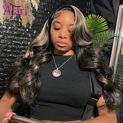 13x6 Lace Frontal Body Wave Human Hair Wigs Blonde 27 with Black Pre Plucked 13x4 Highlight Transparent Lace Front Wig for Women