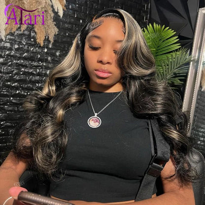 13x6 Lace Frontal Body Wave Human Hair Wigs Blonde 27 with Black Pre Plucked 13x4 Highlight Transparent Lace Front Wig for Women