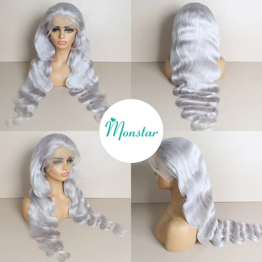 30 40 Inches Silver Grey Body Wave Lace Front Wigs 613 Hd Lace Frontal Wig 13x6 Raw Vietnamese Colored Human Hair Wigs For Women